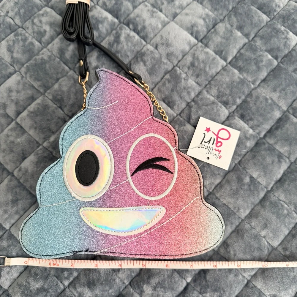 Olivia Miller Pink and Blue Poop Emoji Crossbody Bag